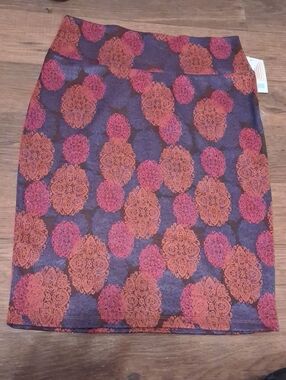 LuLaRoe Purple Pencil Skirt with Orange Floral Medallions